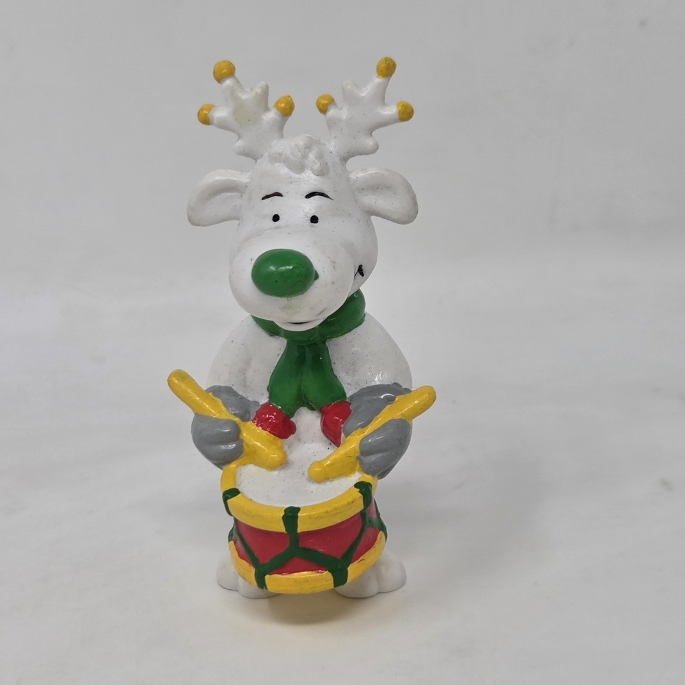 VINTAGE Christmas White Reindeer Figure Toy with Drum Sun Arrow/Applause